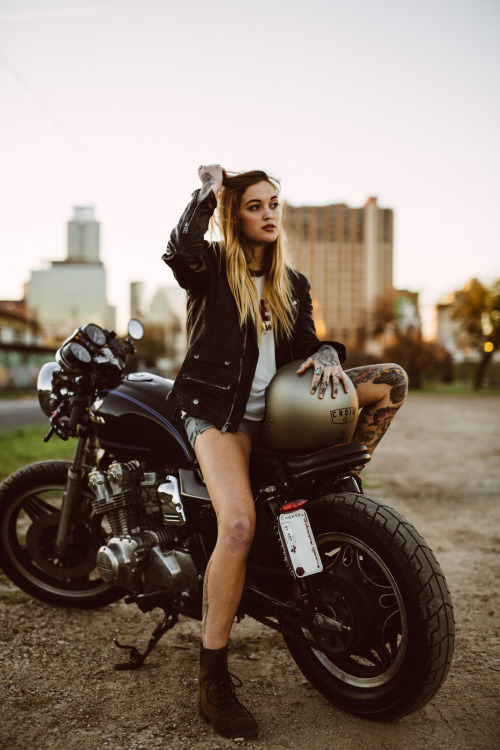 Torrie on my bike. 1980 CB750 K