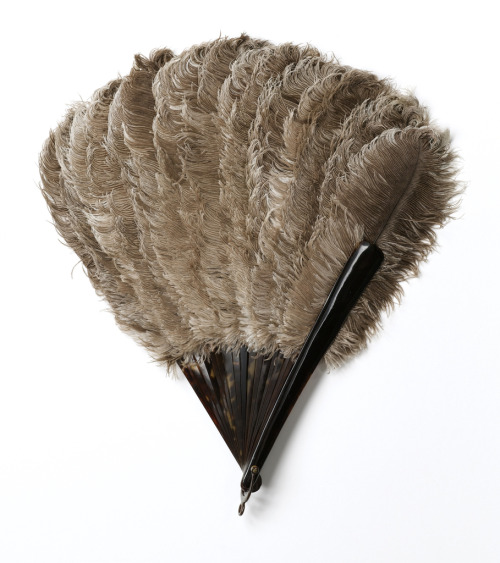 Folding Fan, late 19th century. Tortoise shell, whalebone, silk, ostrich feathers. USA