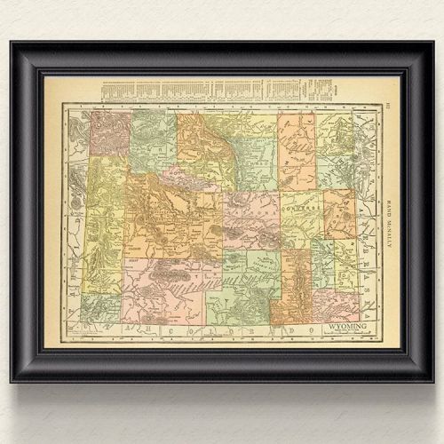 Original map of #Wyoming from 1915 in muted pastel colors on heavy, thick, quality paper. Considerab