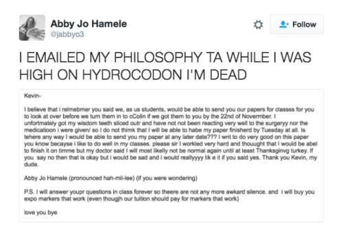 beggars-opera:refinery29:This student emailed her philosophy TA after getting her wisdom teeth remov