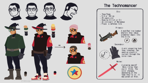 terraxart:Finally finished a ref sheet for Elliot, or “The Technomancer”. Their loadout 