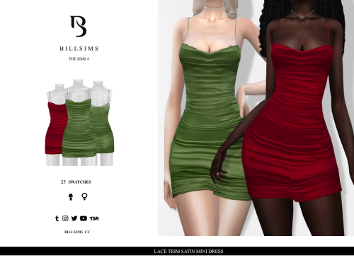 Lace Trim Satin Mini Dress (TS4)Female, Teen-ElderCustom Shadow MapHQ Mod CompatibleEveryday/Formal/