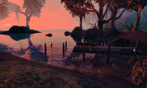 blighted-elf:The Elder Scrolls Morrowind scenery - Seyda Neen sunset