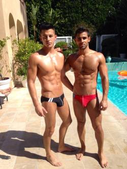 glad2bhere:  murray swany and pablo hernandez totally rock these andrew christian bulging speedos.