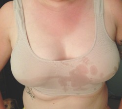 twofumblingpeople:  He made me get myself off while he watched and then came all over my tits. Afterward he said I had to wear it to bed. My first thought…what if I get cum on the sheets?  Fun times