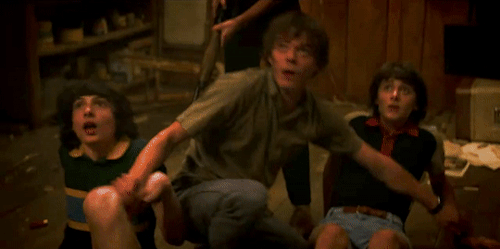 share-the-damn-bed: Jonathan Byers pushing everyone to safety in Stranger Things 3
