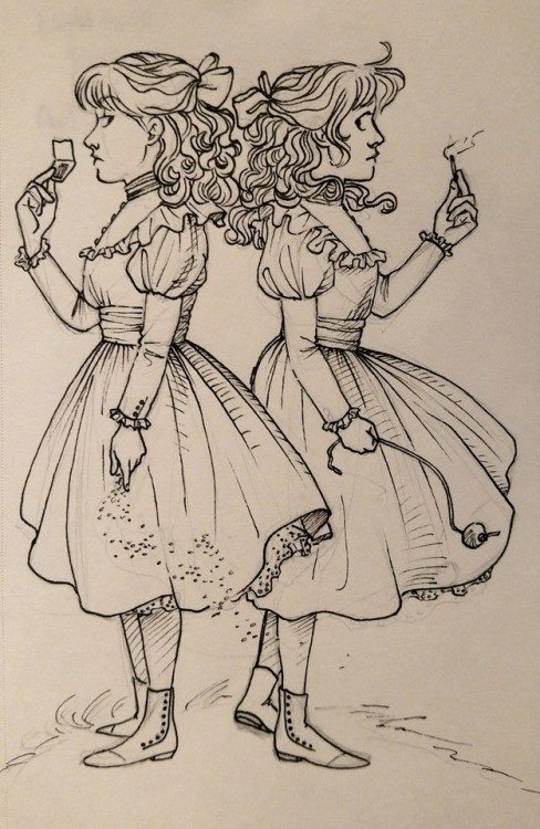 haverkampink:Little ink drawing on the plane ride to New York - Gwendolen and Janet, dragon’s blood 
