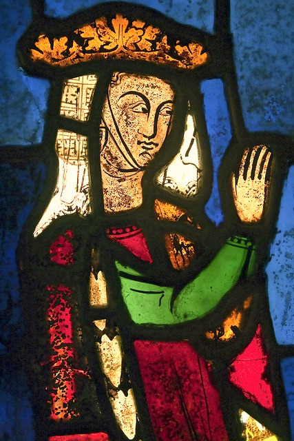 Medieval English stained glass window depicting the German queen Beatrice of Falkenburg (1254-1277),