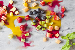 gettingahealthybody:  Fruity Striped Ice Cubes. Because plain ice cubes are too boring. These ice cubes are made of fruit juice, smoothie and coconut milk. You could simply play around with any combinations you love. Adds a whole new dimension to your