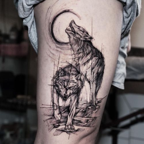 ig: bk_tattooer blackw;moon;splatter;thigh;wolf