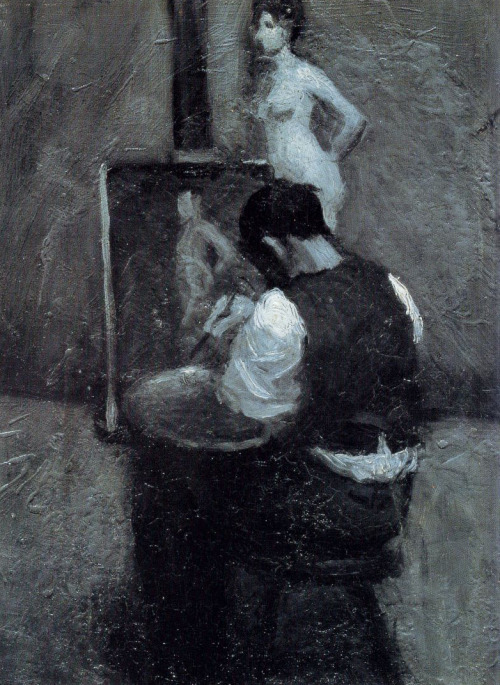 likeafieldmouse:  Edward Hopper 1. Solitary Figure in Theater (1902-4) 2. Man Seated on Bed (1905-6) 3. Painter and Model (1902-4)
