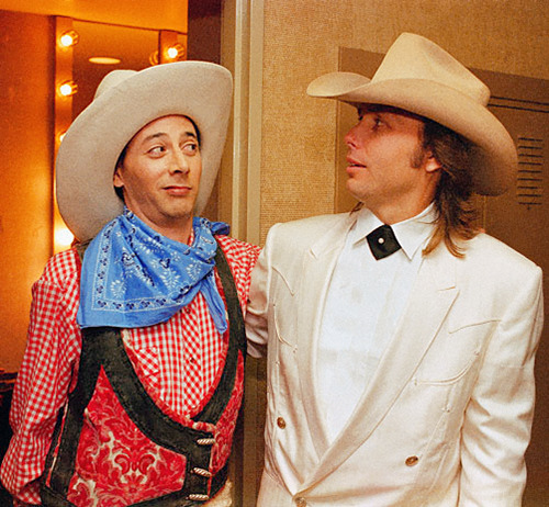 Dwight Yoakam and Paul 'Pee-Wee Herman' Reubens, early 1990s. –  @fuckyeahdwightyoakam on Tumblr