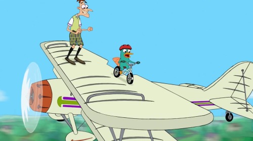 perrybearwaks:  I love how we PnF fans all freak out over the ADORABLENESS in these two photos   And everyone else is all like WHY IS HE RIDING A BIKE ON AN AIRBORNE PLANE
