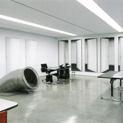 hapsical:  Miuccia Prada’s office w/ entrance to Carsten Höller slide. Scanned from latest edition of W Magazine. 