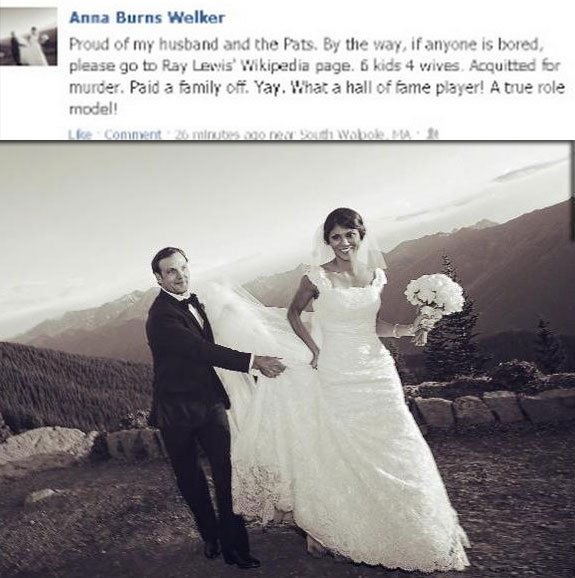 bleacherreport:  Wes Welker’s wife ranted about Ray Lewis on Facebook after the