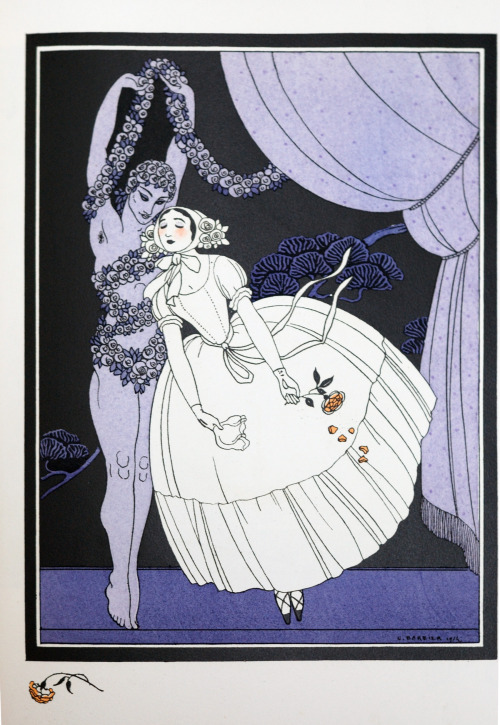 books0977:George Barbier, plate depicting Tamara Karsavina and Vaslav Nijinski in Le Spectre de la R