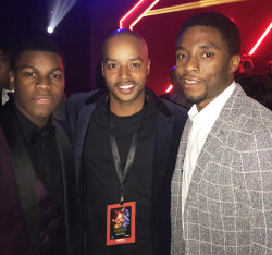 jawnbaeyega:  John Boyega poses with Chadwick Boseman and Donald Faison at the Star Wars: The Force Awakens premier in Los Angeles, California on December 14, 2015 