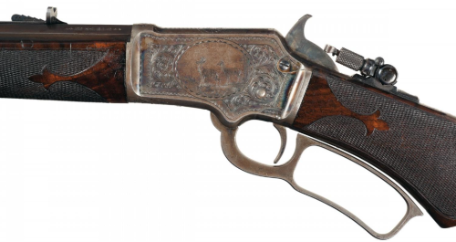 Deluxe engraved Marlin Model 1897 lever action rifle.Sold at Auction: $6,000