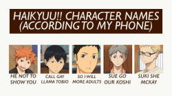 nonbinaryasahi:i used the speech-to-text thing on my phone to rename some of the haikyuu characters. {insp}