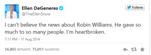 manhattanofficial:  Celebrities React to Death of Robin Williams on Twitter