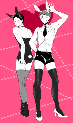 snakeyhoho:  For Twitter RT challenge. I guess everyone wanted bunny outfits on Oikawa &amp; Iwaizumi (^q^
