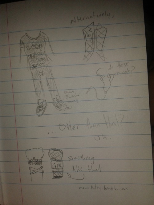 100 day Sketch-a-Day thingDay 5 - Your favorite outiftThis tweet from Dan explains everything:Mine a