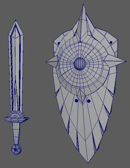 we had a hard surface modeling project so I made the sword and shield from this beautiful concept ar