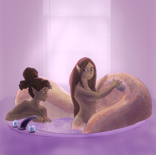 Soak Your Scales by drawitoutCute naga twin bathtime commission yes