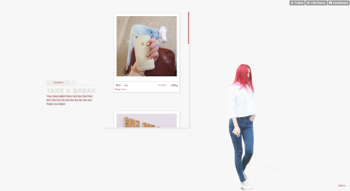Theme [15 “Take A Break”] by babesthetique!- 250px posts.- Customizable colors.- Links with dropdown