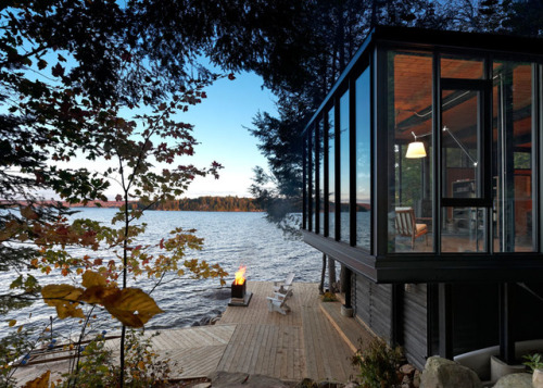 Building Arts Architects designed a new modern boat house on Kawagama Lake in Ontario, Canada