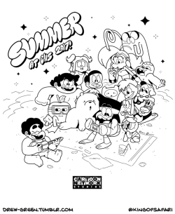 drew-green: Designed the tote bag for Cartoon Network Studios’ summer beach party.  The lines printed thick on the canvas bag, so here’s the original! ~Drew 