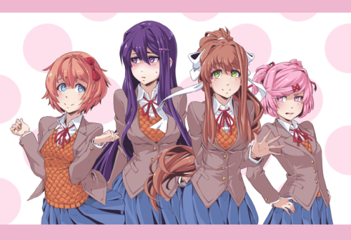   I’ve lost track of how many let’s plays I’ve watched of this game (currently following two more) while I’m working and I just love it more each time. So I wanted to draw the girls of Doki Doki Literature Club. :3Hope you guys