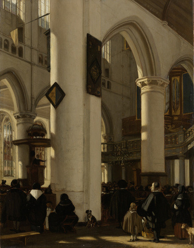 rijksmuseum-art:Interior of a Protestant, Gothic Church during a Service, 1669, Museum of the Nether