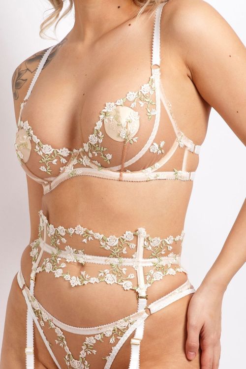  Edge o’ Beyond | Charlotte Ivory • in wild rose embroidery on sheer tulle 