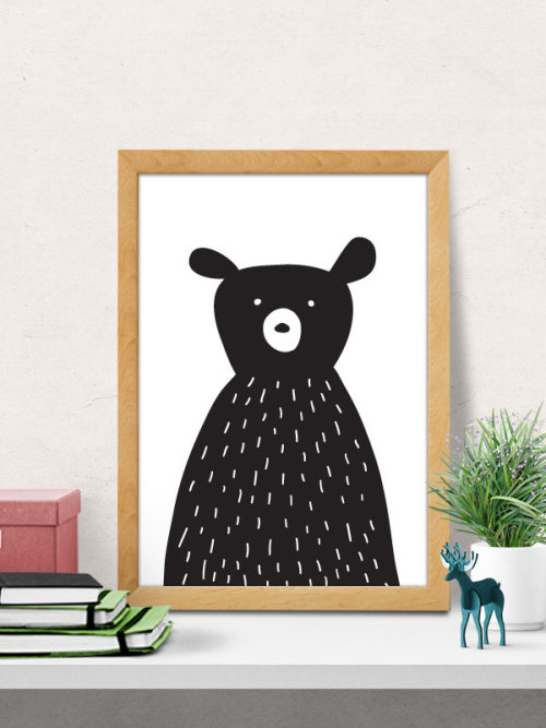 Bear print, Nursery wall art, Modern Nursery decor, Nursery room wall decor, black bear print, Nurse