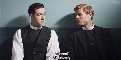 jamesginortonblog: James Norton and Tom Brittney as Sidney Chambers and Will Davenport in Grantchest