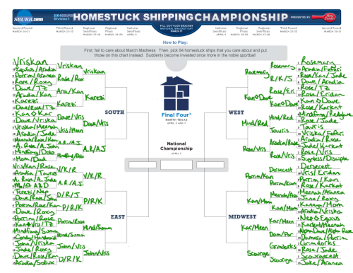 i know i said i’d wait til the elite eight but i lied most of my favorites are still in the running (RIP dersecest and tavris) and only a couple of my throwaway ships made it through this far the next set of matches is this thursday and friday and