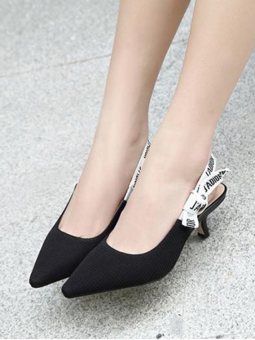 kaonoshi:Letter Pattern Slingback Mid Heel Pumps