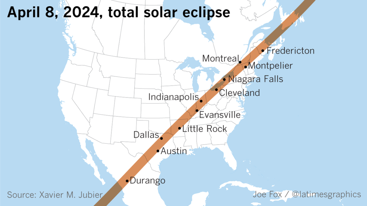 Path of the 2024 total solar eclipse. Maps on the Web