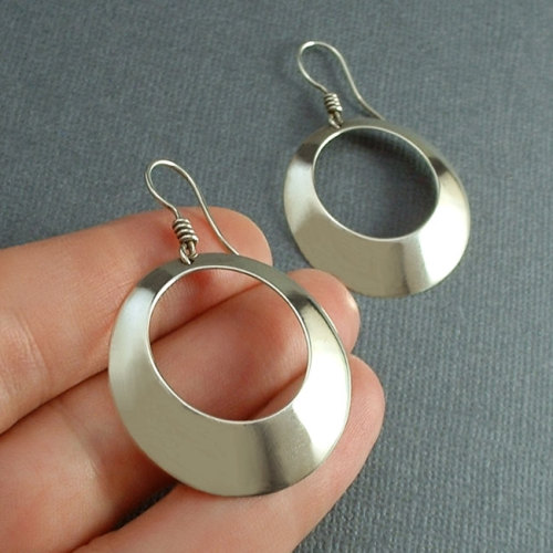 VINTAGE Modernist Sterling HOOP Earrings Earring HOOPS Minimalist Mod Dangles Hallmarked c.1970s, Gi