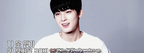 moobinthighs:18/∞ of binu: the first thing eunwoo does when he wakes up in the morning is waking bin