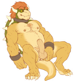 forgethewielder:  It occurs to me that I haven’t posted anything to my tumblr in a long while so HERE! Made this a long while ago and I been sitting on it for some reason.  Bowser leaning against some invisible thing with his big old dick out.  He