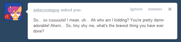 askshyscootaloo:  P.S I’m not tiny!!  &lt;3