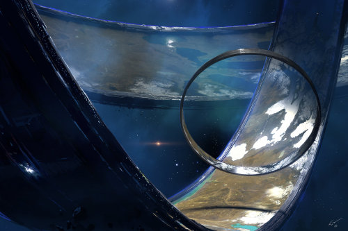 asksweetcheeks:  asktentacletiki:  cinemagorgeous:  Ring World by artist   Espen Sætervik.  what a cool concept   This looks like a video game planet or some shit.   Ooo~! =o