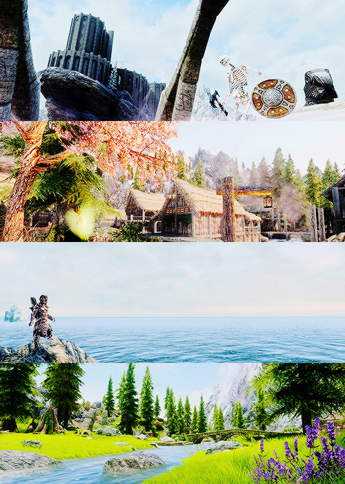 bethesdas:   Skyrim was a vast region set in the northern part of Tamriel. It is the home of the Nords, large and hardy men and women who have a strong resistance to frost, both natural and magical. Skyrim was originally inhabited by a race of Mer called