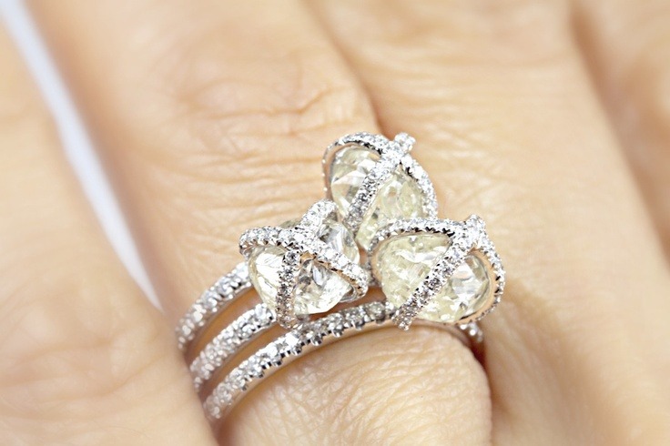 ditrjewelry:  Natural rough diamond rings with micro pave diamonds in platinum.