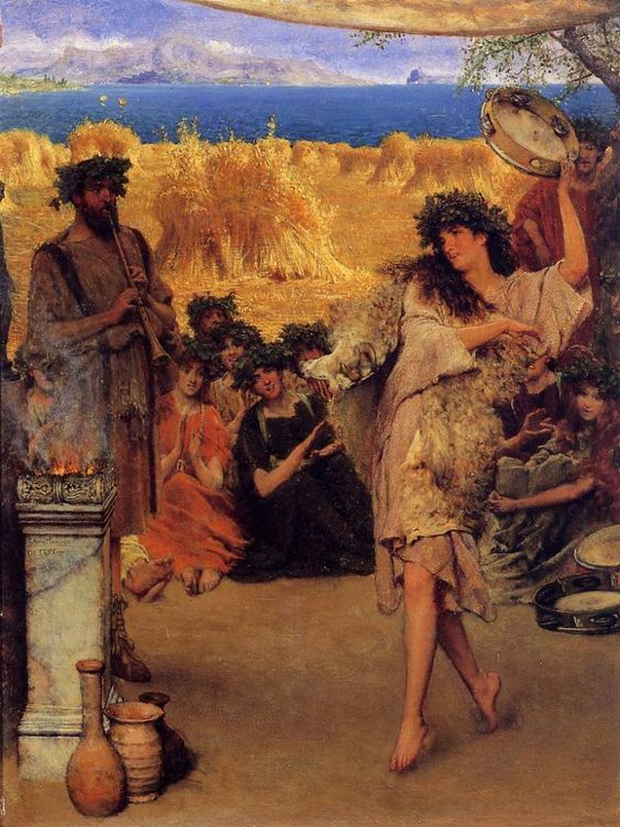aphroditepandemos:Alma-Tadema A Harvest Festival (A Dancing Bacchante at Harvest