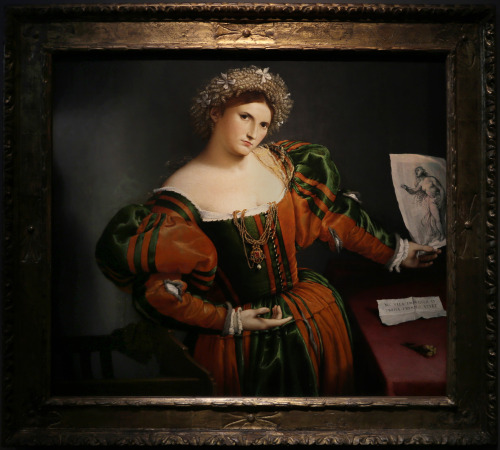 Lorenzo Lotto - The Portrait of a Woman with a Drawing of Lucretia. 1530 - 1533
