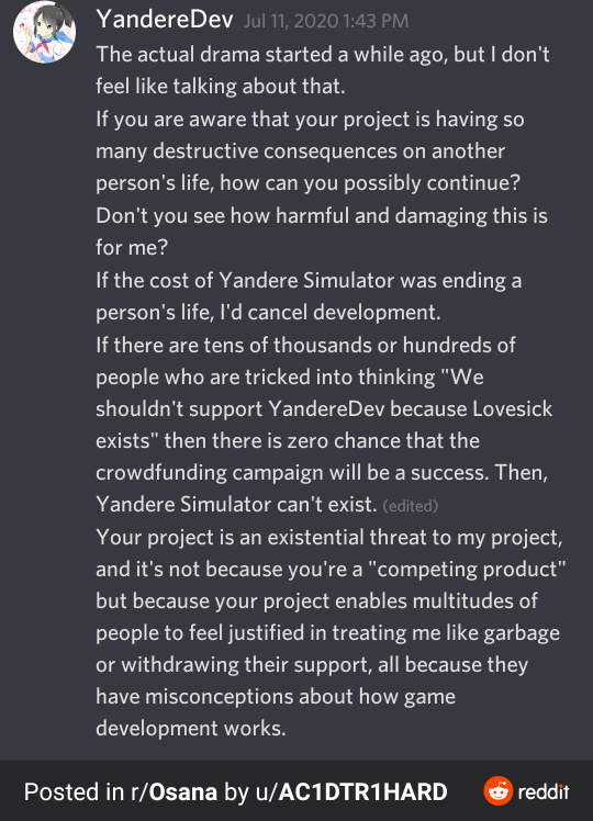YandereDev does not want to answer if he supports LGBTQ or not. : r/Osana