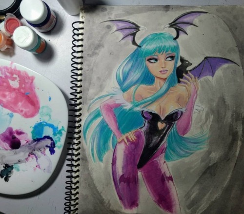 Morrigan Aensland #morriganaensland #morrigan #vampire #painting #acrylics #politec #darkstalkers #n